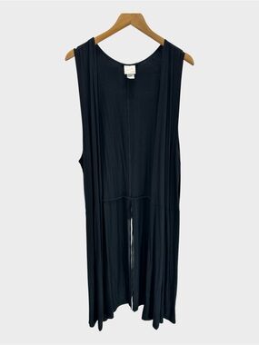 Zadie B's Open Front Longline Cardigan Duster Black Knit Sleeveless Split XL